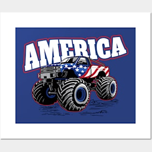 America: Stars and Stripes Monster Truck // Funny Merica 4th of July Posters and Art